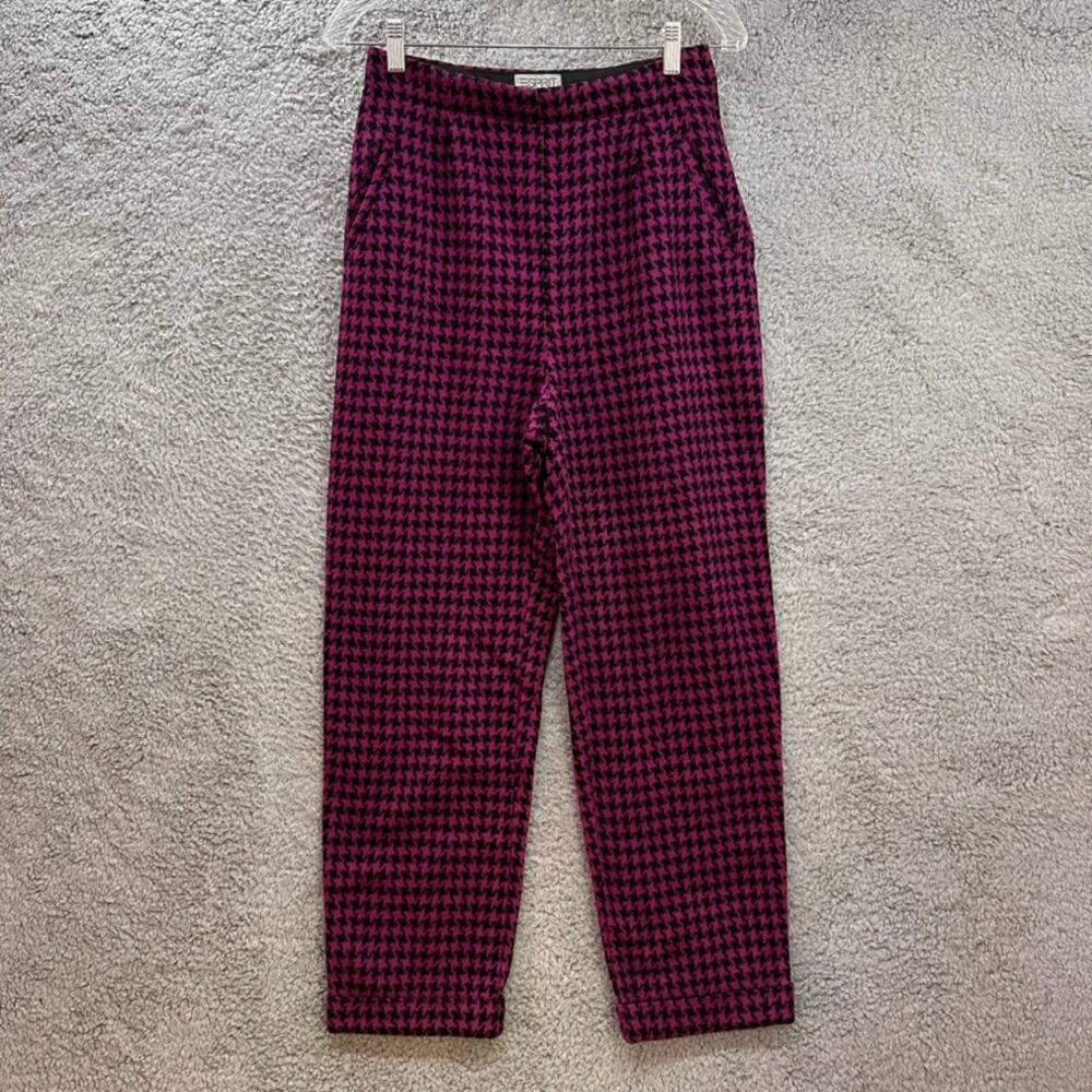 Esprit Vintage 80's Houndstooth‎ Trouser Wool Blend Size 7/8 Purple Black